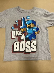 Grey MineCraft “Like a Boss” T Shirt/ Size Boys Youth 8 - Picture 1 of 2