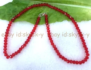 3x4mm Red Crystal Faceted Roundel Gems Beads Necklace 14-48'' Silver Clasp - Picture 1 of 17