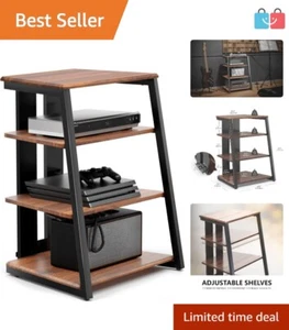 Adjustable Height Corner Shelf for Record Players - Modern 4-Tier Media Stand - Picture 1 of 11
