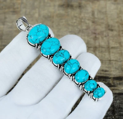Natural Turquoise Gemstone Handmade 925 Sterling Silver Pendant For Love Gifts Foto 1 de 4