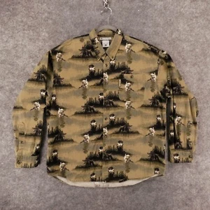 Columbia Shirt Mens Large Long Sleeve Brown Green Hunting Scene River Lodge - Picture 1 of 11