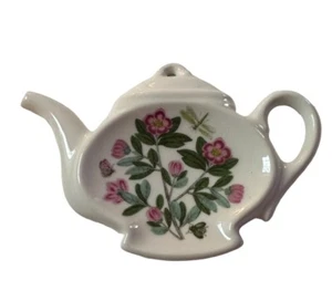 Portmeirion Botanic Teekanne Teebeutelhalter Löffelablage Rhododendron rosa Blumen - Bild 1 von 6