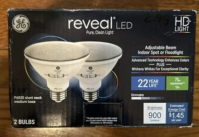 GE 2PK  75W Reveal PAR30 LED-Short Neck Light Bulbs Adjustable Spot/Floodlight - Image 1 of 3