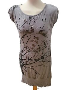 S/M PIMKIE Stretchy Silver Tree Art Open Cowl Back Party T-Shirt Tank Dress SALE