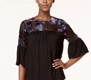 John Paul Richard Bell Sleeve Peasant Top Black Womens Size L - Picture 1 of 6