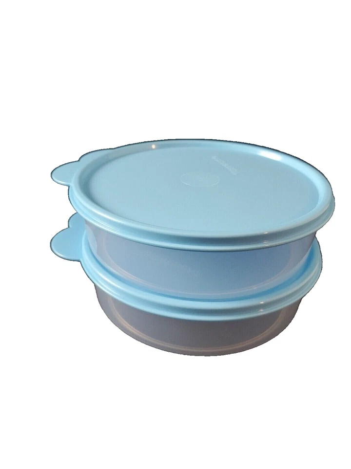 NEW TUPPERWARE Medium wonders sheer bowl set of 4 light blue seals freeShip - Image 1 of 1