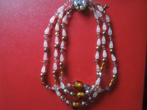 J6717 VTG FRANCE 1940s ROUSSELET  3 ROW POURED   GLASS NECKLACE  SEE DESCRIP - Picture 1 of 13