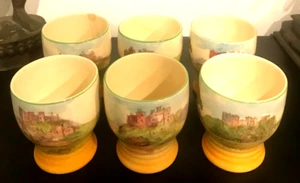 VINTAGE 1930's ROYAL DOULTON 6 CUPS TUMBLERS LUDLOW, HARLECH, LINLITHGOW CASTLES - Picture 1 of 10
