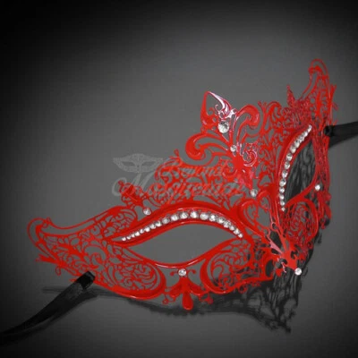 Women Luxury Filigree Metal Laser-Cut Venetian Mardi Gras Masquerade Mask [Red] - Image 1 of 4