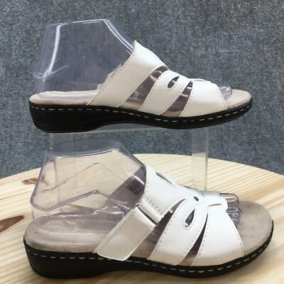 Croft & Barrow Sandal Womens 7.5M White Piper Open Toe Slide Casual Faux Leather - Image 1 of 4