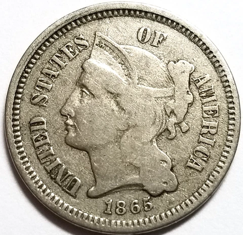 1865 Three Cent Nickel Damaged Reverse Free Shipping Cover