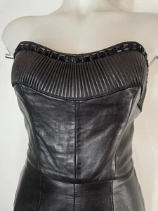 Vintage 80er 90er schwarz Leder Sweetheart Minikleid Goth Steampunk Gr. 4 - Bild 1 von 14