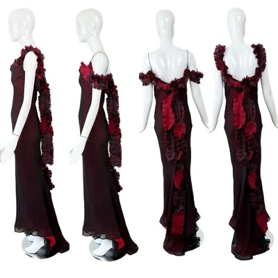 RICHARD TYLER COUTURE 1998 Vintage Silk Black + Red Gown Maxi Dress - Image 1 of 4