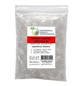 1000 x Size #5 Empty Hard Gelatin Capsules Gelatine Caps Halal Kosher - Clear - Picture 1 of 4