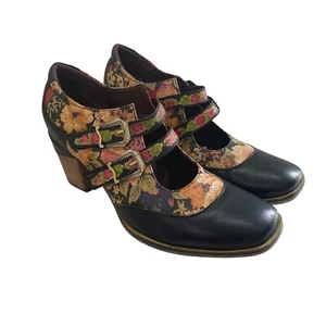 Decolte Primavera Passo L Artiste Pelle Donna 10,5 Nero Floreale Festival Western - Foto 1 di 12