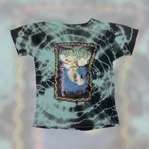 VTG 80s Beach Attitude Surfing Hippie Tie Dye Funky T Shirt YOUTH XL Blue Faded - Picture 1 of 5