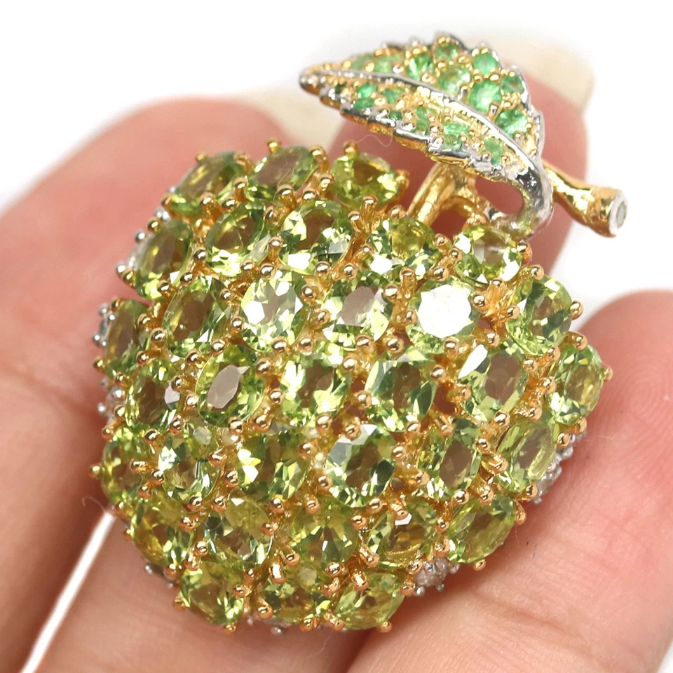 Edelstein Grüner Peridot, Tsavorit-Garnet Und Zirkon Ring 925 Sterlingsilber - Bild 1 von 4