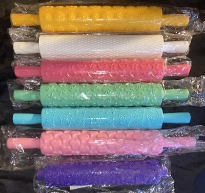 Embossed Rolling Pins Cake Decorating Pastry Pin Lot Hearts Daisy Butterflies TB - Image 1 of 3