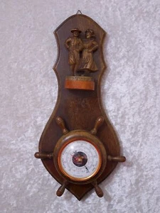 French Wood Barometer Baromaster Brittany - Schiffsteuerrad - Vintage - 31,5 CM - Picture 1 of 5