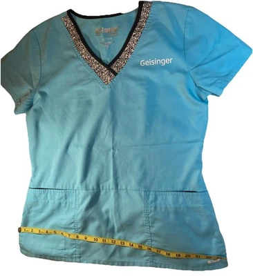 Grey's Anatomy By Barco Active Scrub Top Women’s Large - Aqua Black White - Image 1 of 4