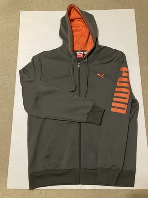 Suéter com capuz Puma masculino XL com zíper cinza com destaque laranja excelente estado - Imagem 1 de 4