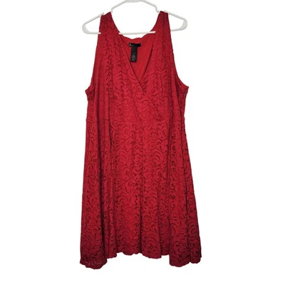 Vestido Lane Bryant Rojo Encaje Cuello Sobrepelliz Talla Grande 24 Sin Mangas Fiesta Cóctel Foto 1 de 4