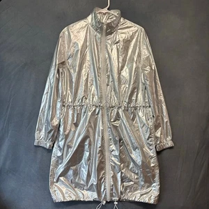 Abrigo Chaqueta Larga Wild Fable Plateado Metálico Mediano Nuevo con Etiquetas Streetwear Y2K Disco Club - Imagen 1 de 11