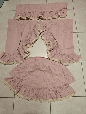 Cortinas de café Country con volantes color rosa polvoriento. Juego de 2 para ventana pequeña Foto 1 de 4