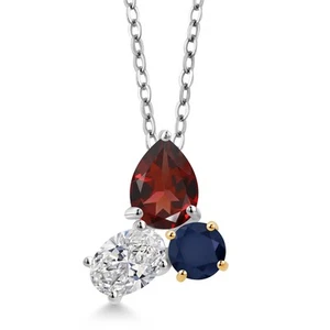2.61 Ct Garnet Lab Grown Diamond 925 Silver and 10K Yellow Gold Pendant with - Picture 1 of 4
