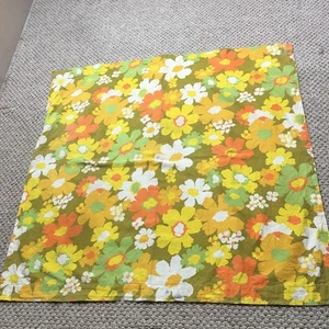 Vinage 70s Flower Print Curtain 3ft x 3ft Yellow Orange Green MCM Retro 60s - Picture 1 of 8