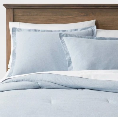 Full/Queen Cotton Linen Chambray Comforter & Sham Set Blue - Threshold NEW - Image 1 of 4