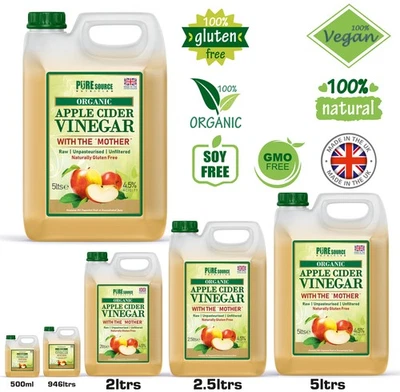 RAW Organic Apple Cider Vinegar with The Mother Raw Unfiltered Liquid All Sizes  - Image 1 of 4
