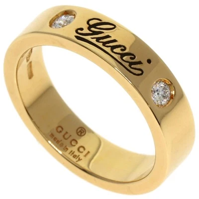 Anel feminino ouro amarelo K18 com estampa de ícone GUCCI 2P diamante # 5 [usado] - Imagem 1 de 4