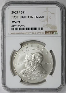 2003-P First Flight Centennial Modern Silver Commemorative $1 MS 69 NGC - Picture 1 of 4