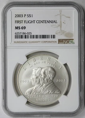2003-P First Flight Centennial Modern Silver Commemorative $1 MS 69 NGC - Image 1 of 4
