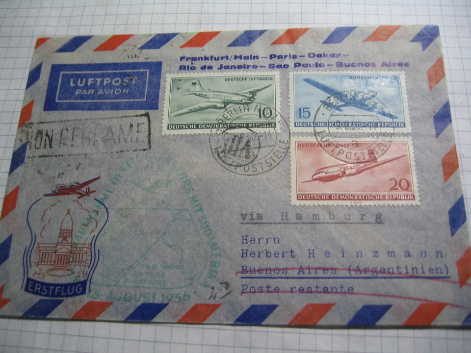 Luftpostbrief via Hamburg nach Buenos Aires 1956 - Bild 1 von 2