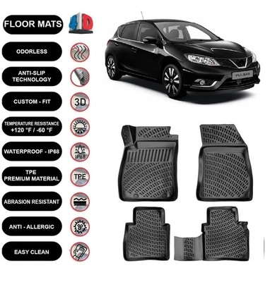 Tapete forro compatível com Nissan Pulsar (2014-2018) impermeável moldado em 3D preto 4 peças - Imagem 1 de 4