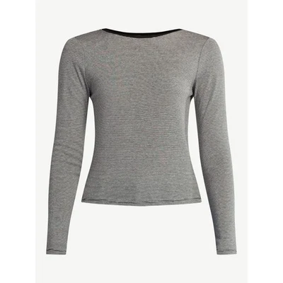 Camiseta feminina listrada preta sem limites com mangas compridas tamanho G (12-14) - Imagem 1 de 4