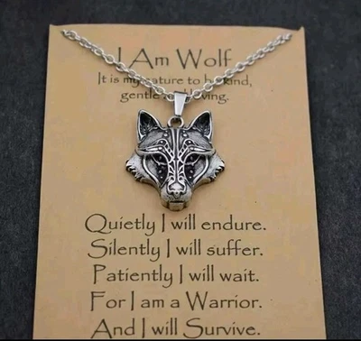 Wolf Wolfskopf Anhänger mit Kette - Halskette Edelstahl 50 cm. Keltisch Wiking. - Bild 1 von 4