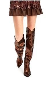 Neu mit Karton 278 $ Free People lässige Overknee-Stiefel dreifach Krone bronze metallic 7 - Bild 1 von 5