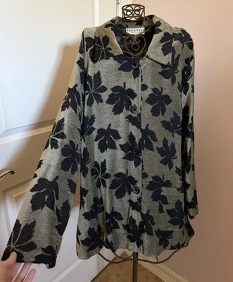 Blusa De Colección David Dart Hoja Verde Oliva Estampada Abotonada Talla Pequeña Manga Larga Foto 1 de 4