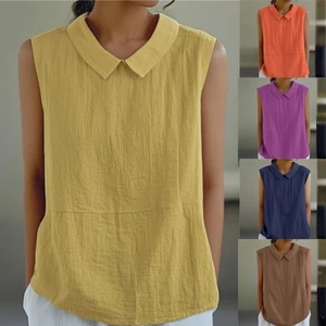Womens Solid Cami Tank Blouse Collar Tops Ladies Tunic T-shirt Holiday Hot Sale - Picture 1 of 23
