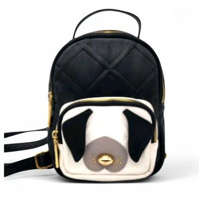 Betsey Johnson Mini Backpack Puppy Dog Black White Gold Quilted - Image 1 of 4