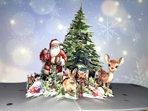 Super Cute 3D Pop Up Christmas Woodland Card with Santa Animals Tree - Picture 1 of 6
