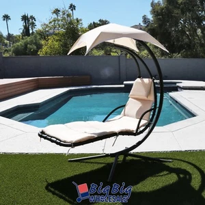 Patio Hanging Chaise Swing Lounge Chair Cushion Outdoor Garden Canopy Arc Stand - Picture 1 of 13
