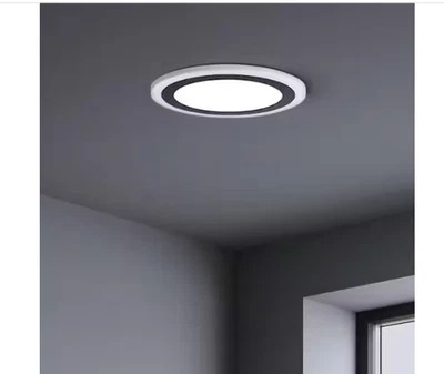 Hampton Bay Clement Round Flat Panel 13 in. Black LED Flush Mount - Image 1 of 3