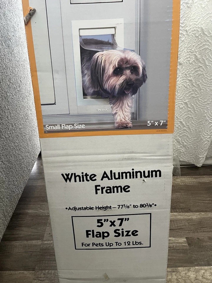Aluminum Pet Sliding Patio Door, Adjustable Height 77-5/8" to 80 3/8" 5x7" Flap - Image 1 of 3