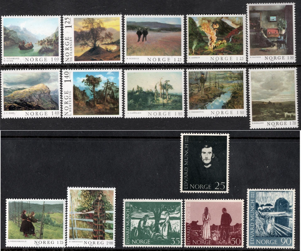 3244 Noruega 1963-82, NK 545-916, Colección Pinturas I-VI, más Munch-set, MNH. Foto 1 de 1