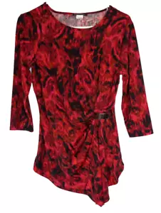 Mandy Evans Women's Asymmetrical 3/4 Sleeve Top Blouse Size Medium/ MM Red/Black - Picture 1 of 4