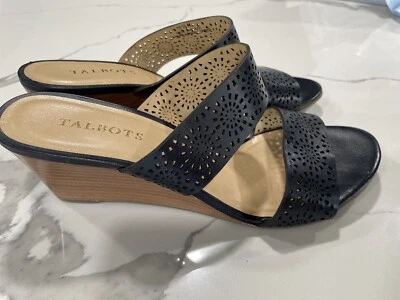 Talbots Talla 10.5 M Para Mujer Cuero Deslizable Cuña Sandalia Zapatos Perforados Negros SH10 Foto 1 de 4